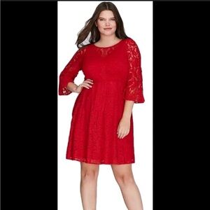 Lane Bryant red lace mini bell sleeve dress cocktail 3/4 sleeve